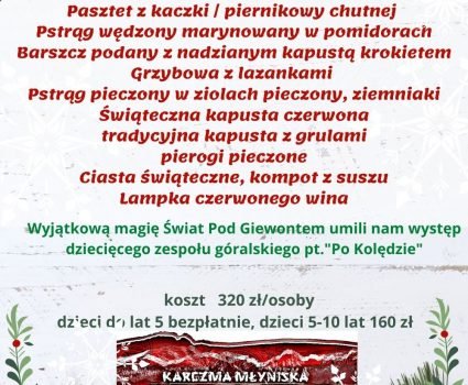 Wigilia 2021 karczma młyniska